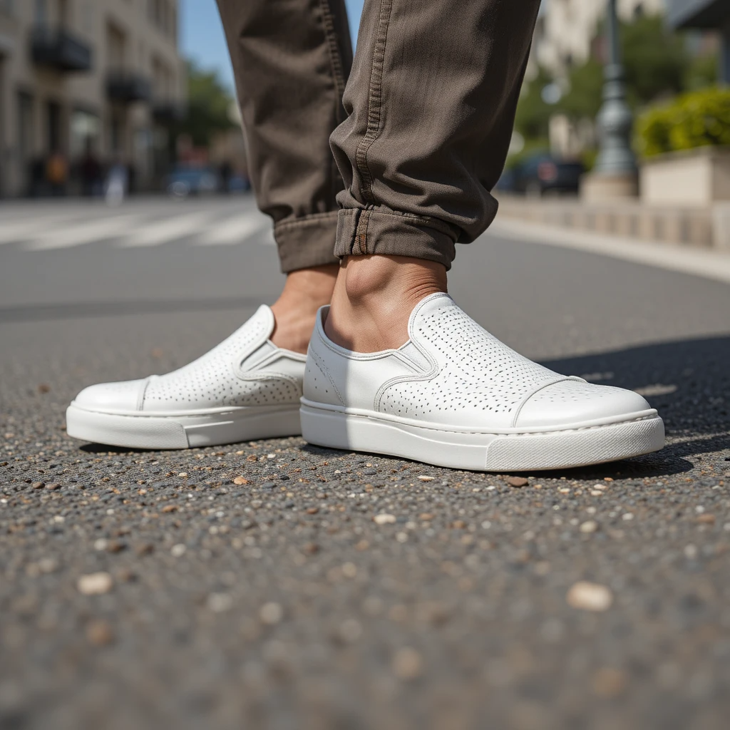 Tênis Slip On Couro Perfurado